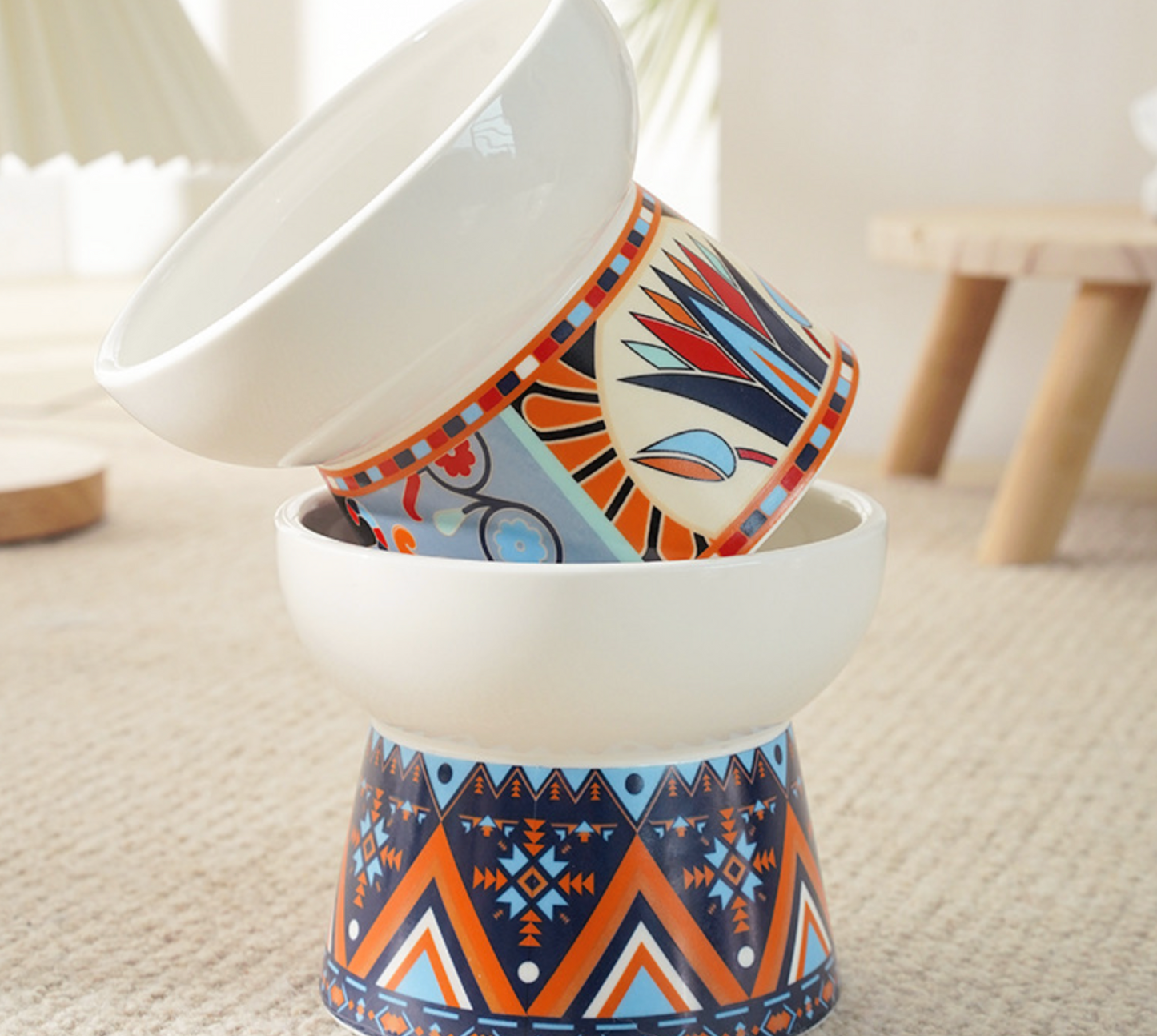 Chenpet Ceramic High Quality Boho Patterns Cat Bowls