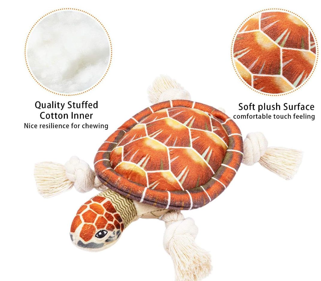 Chenpet Turtle Plush Pet Toys Bite Resistant Teething Sounding Squeaky Cotton Rope Dog Toys