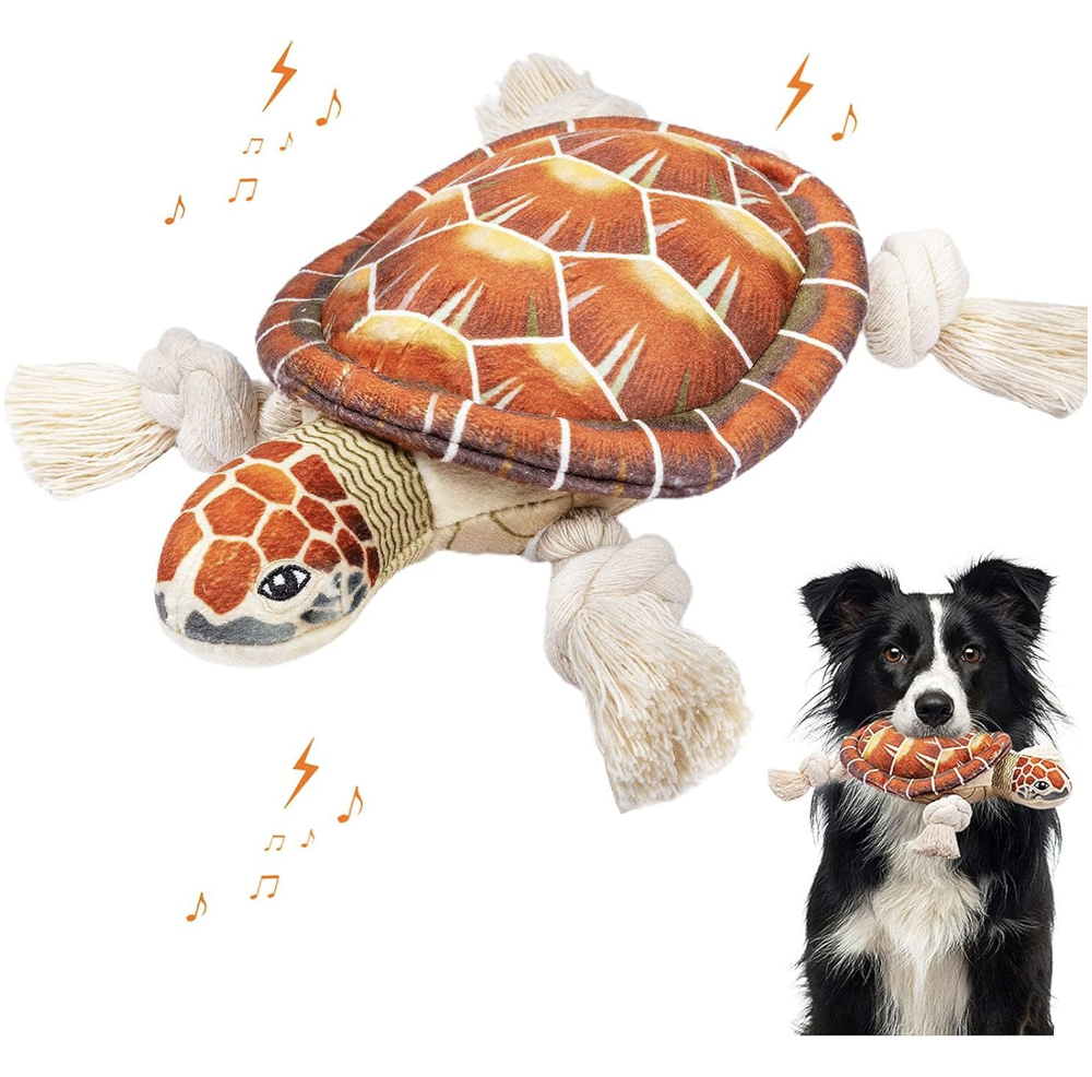 Chenpet Turtle Plush Pet Toys Bite Resistant Teething Sounding Squeaky Cotton Rope Dog Toys