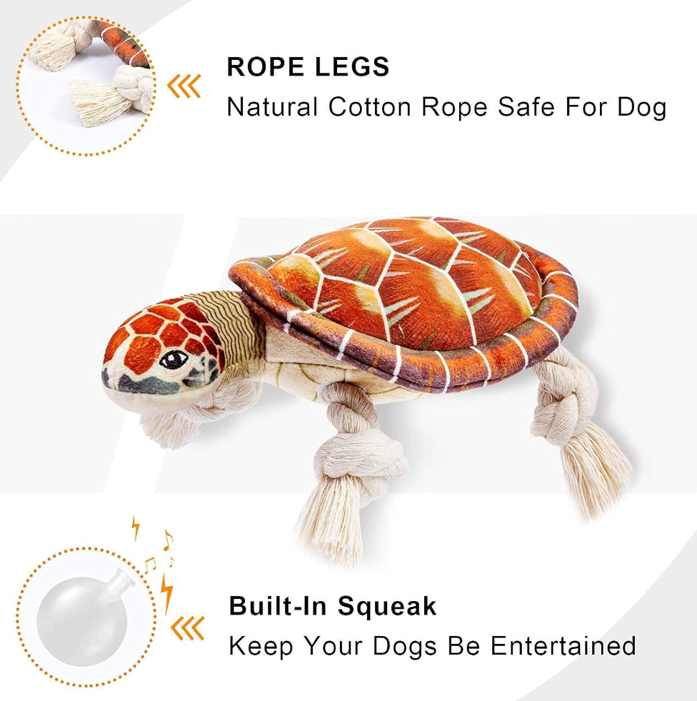 Chenpet Turtle Plush Pet Toys Bite Resistant Teething Sounding Squeaky Cotton Rope Dog Toys