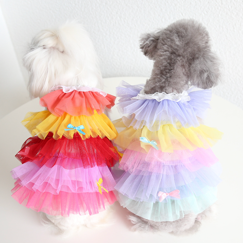 Chenpet High Quality Pet Dresses Dog Gradient Color Mesh Cake Dress