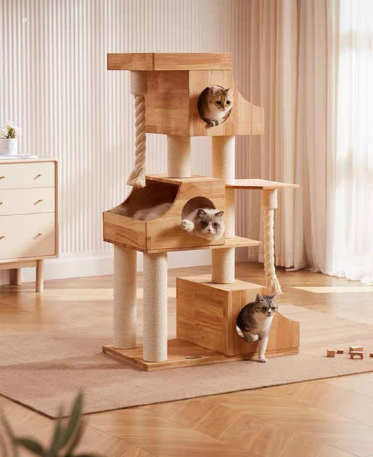 Chenpet Large Durable Cat Wooden House Cat Trees