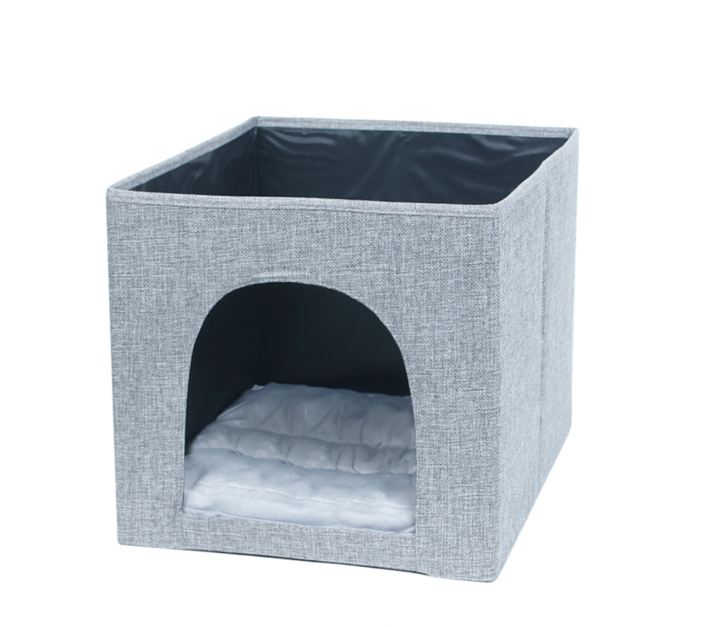 Chenpet Cotton & Linen Storage Pet Beds Foldable Cats Dogs Bunnies Beds Pet Wooden House