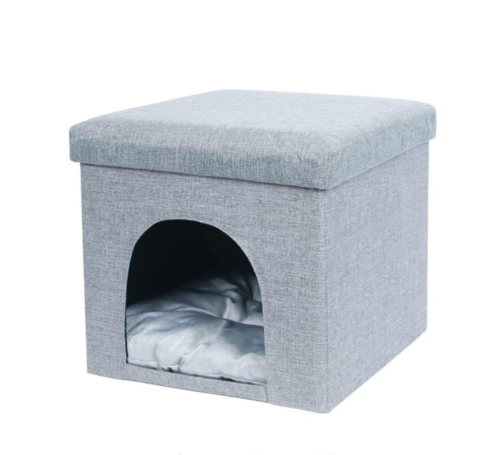 Chenpet Cotton & Linen Storage Pet Beds Foldable Cats Dogs Bunnies Beds Pet Wooden House