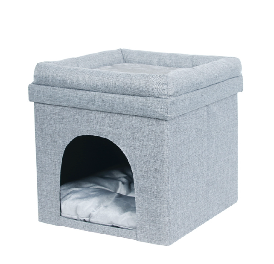 Chenpet Cotton & Linen Storage Pet Beds Foldable Cats Dogs Bunnies Beds Pet Wooden House